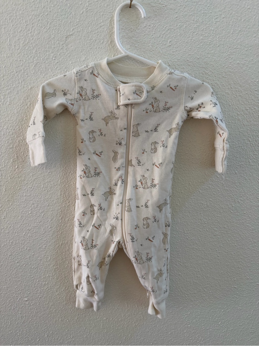 Quincy Mae Cream Bunny Print Footed One-Piece